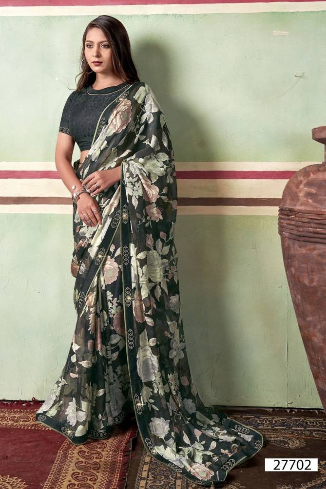 Manika By Vallabhi Brasso Digital Printed Party Wear Sarees Wholesale Shop In Surat
